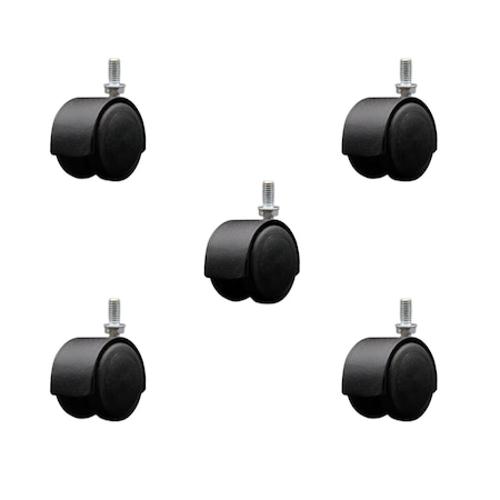 Service Caster 2'' Floor Safe Black Hooded Twin Wheel Caster 3/8 Threaded Stem, 5PK SCC-TS02S50D-NYU-FB-381634-5